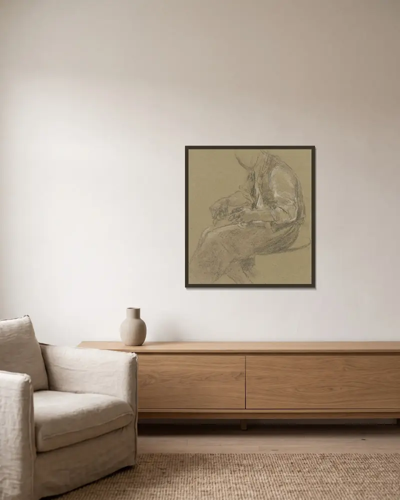 Holzschnitzer von Anton Burger gerahmt an einer Wand