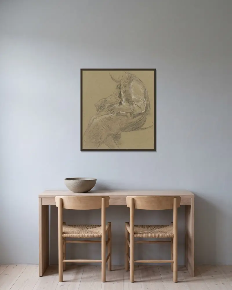 Holzschnitzer von Anton Burger gerahmt an einer Wand