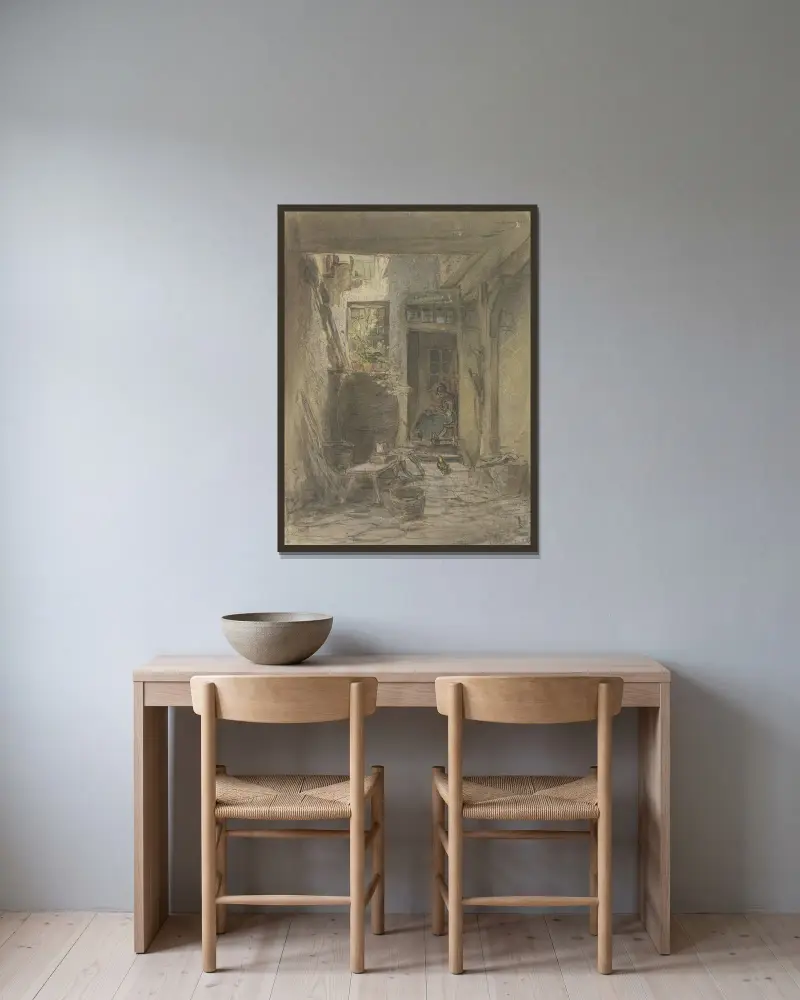 Court interiors av Anton Burger inramad på en vägg