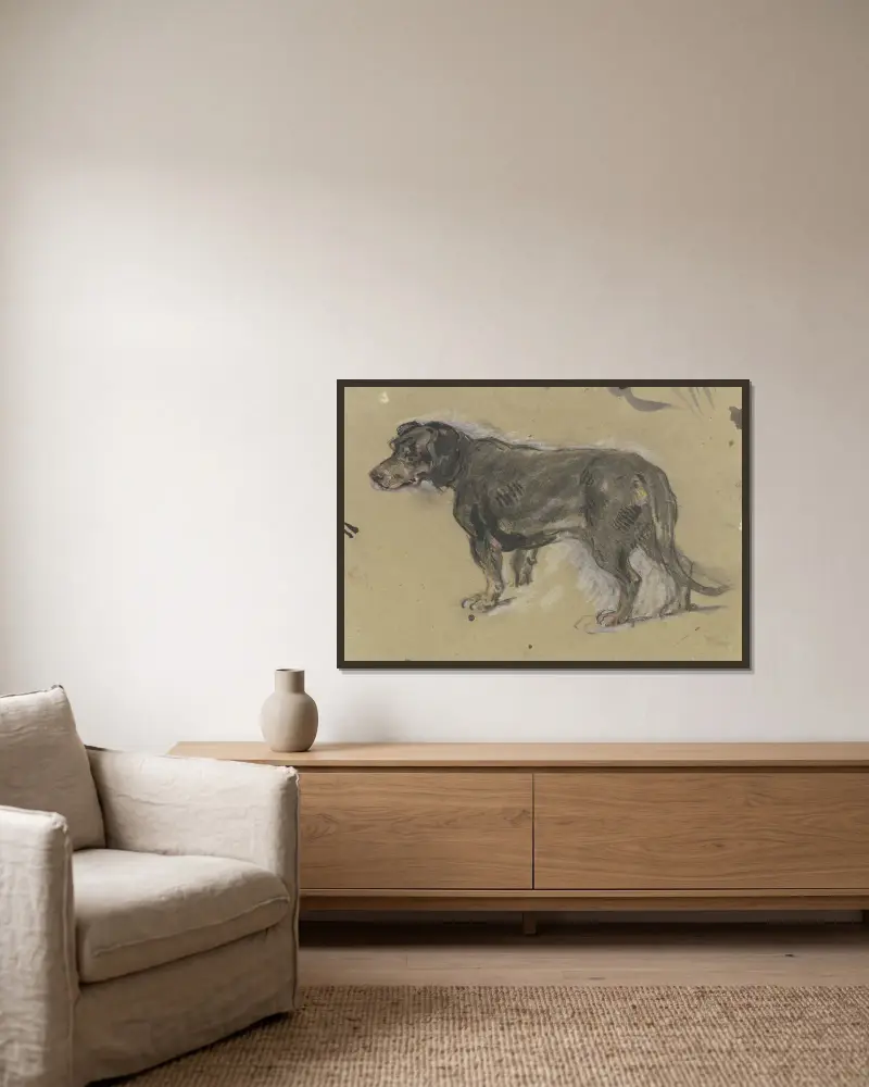 Dackel nach links von Anton Burger gerahmt an einer Wand