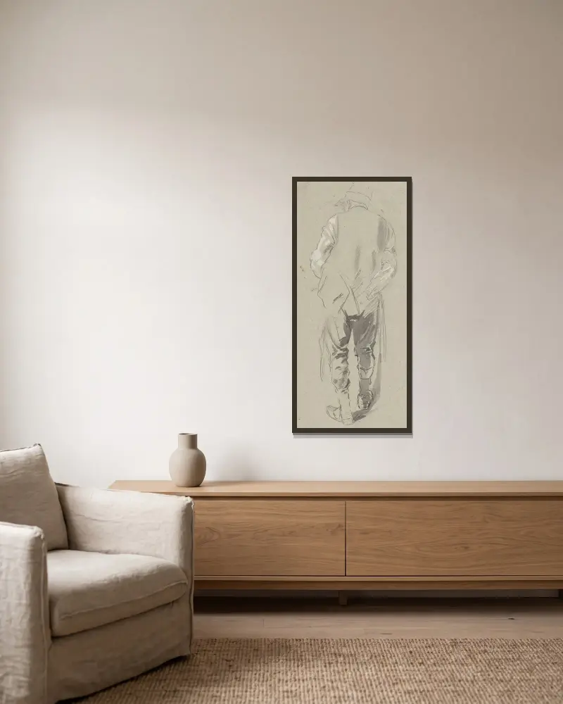 Bauer von hinten von Anton Burger gerahmt an einer Wand