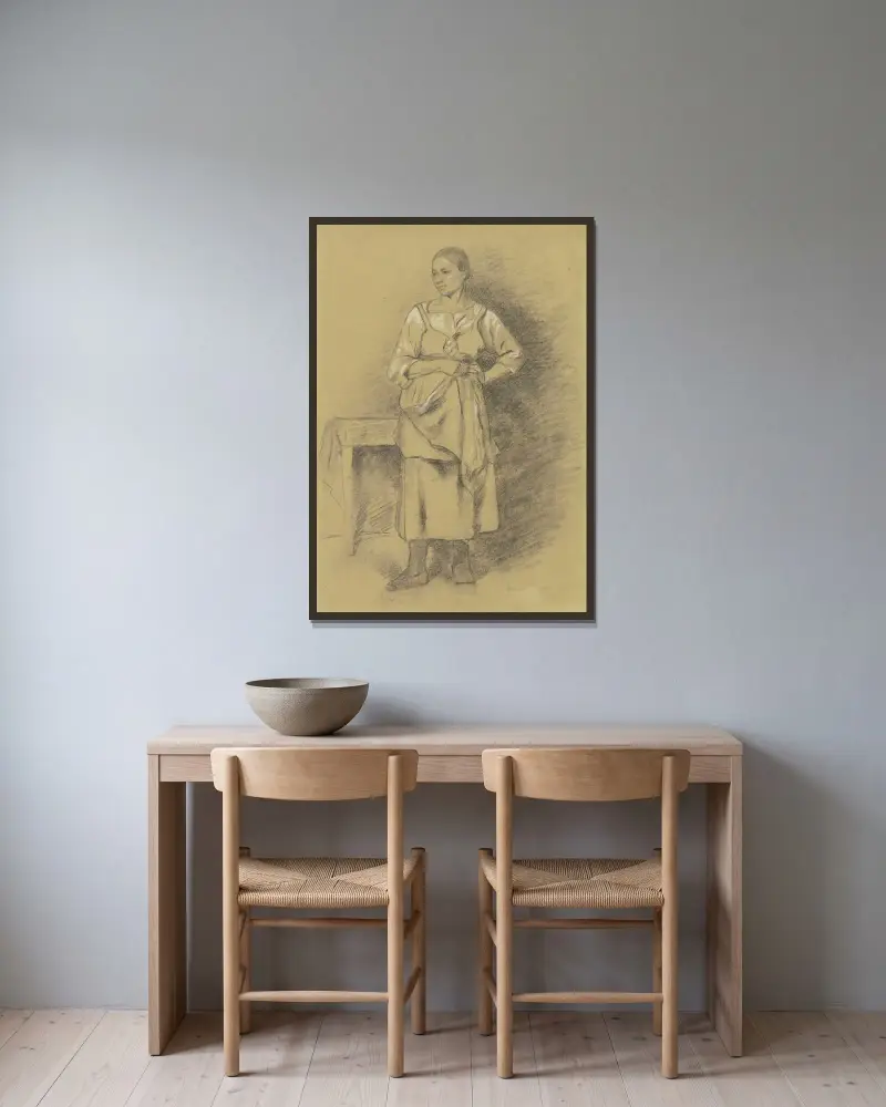 Stehende Frau von Anton Burger gerahmt an einer Wand