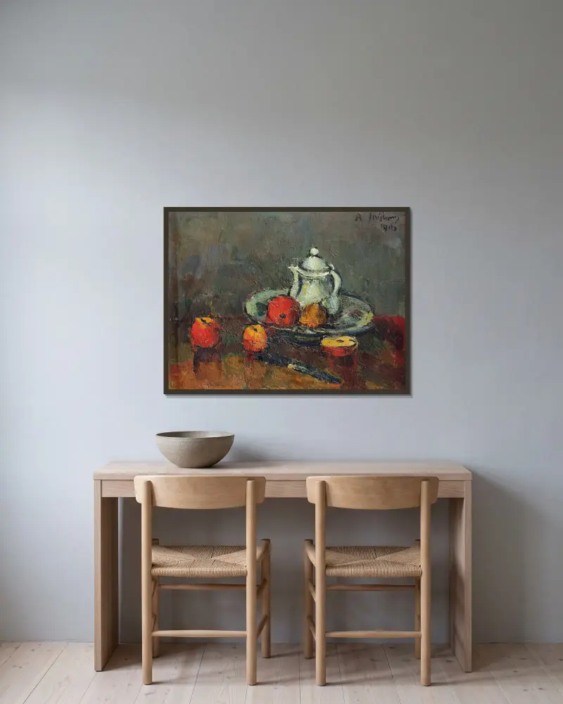 Apfelstillleben von Anton Faistauer gerahmt an einer Wand