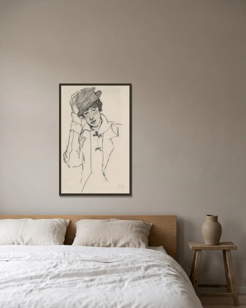 Dame mit Hut von Anton Faistauer gerahmt an einer Wand