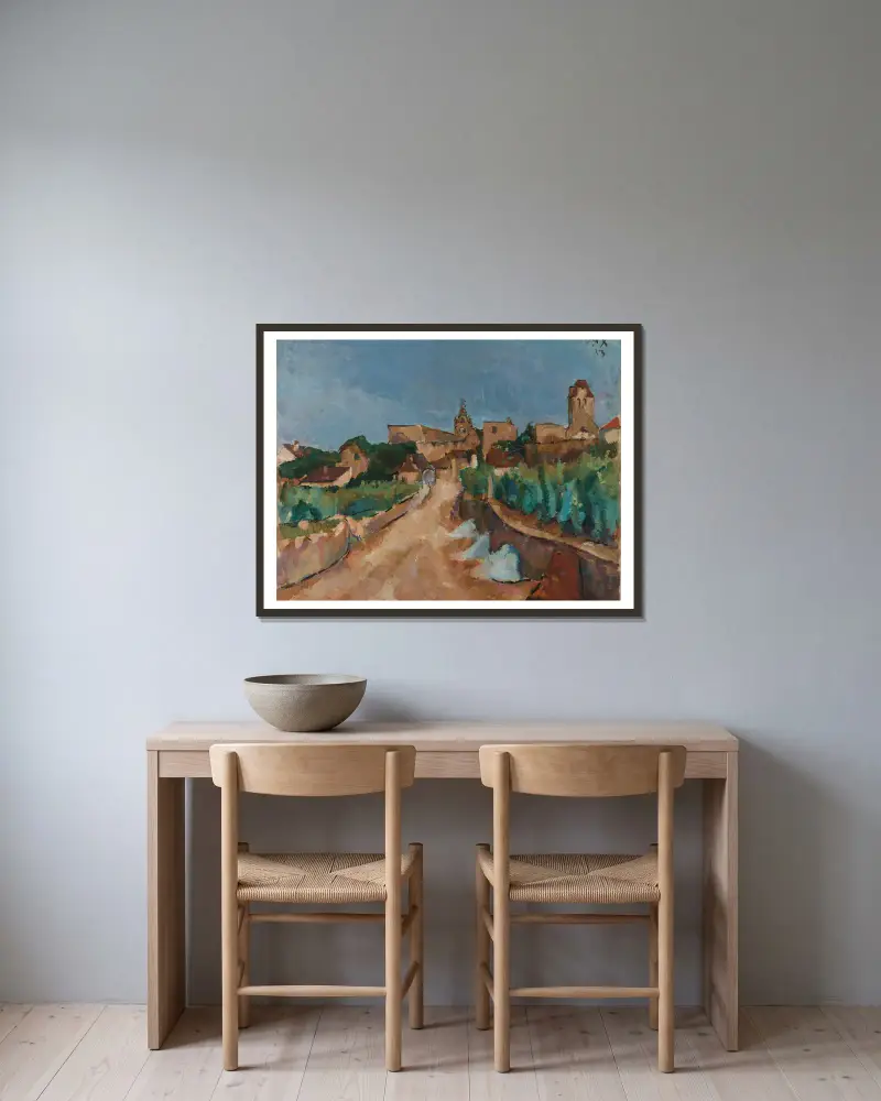 Straße nach Dürnstein von Anton Faistauer gerahmt an einer Wand