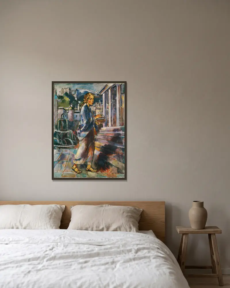 Tempelgang Mariens von Anton Faistauer gerahmt an einer Wand