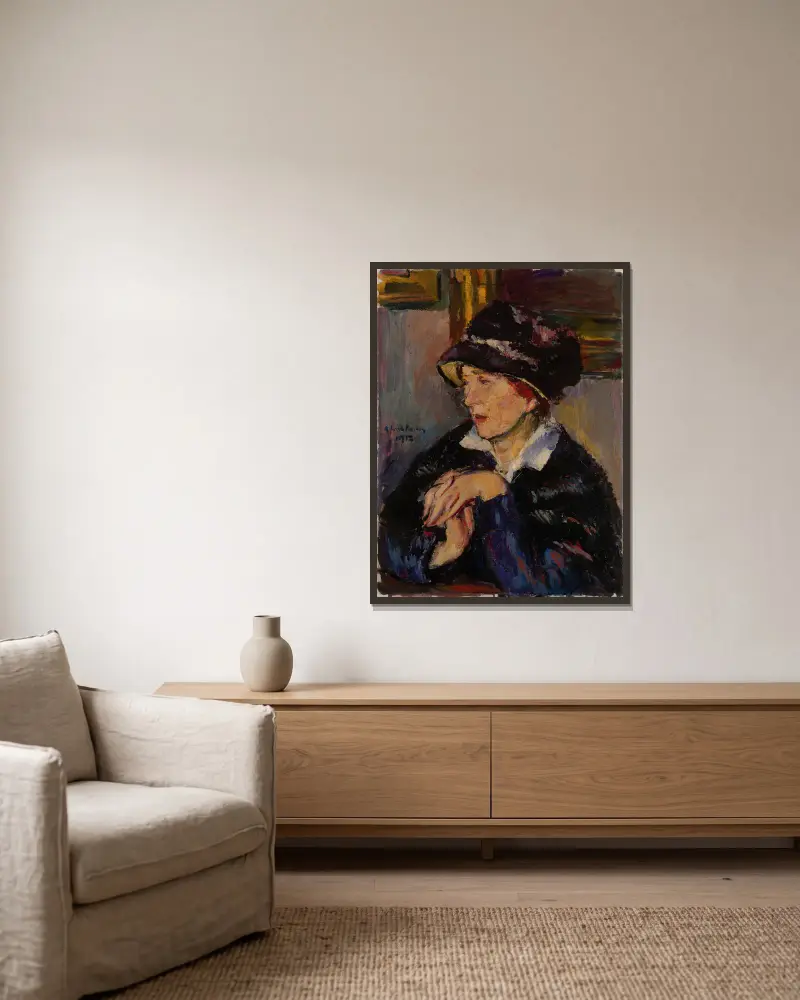 Woman with a Dark Hat av Anton Faistauer inramad på en vägg