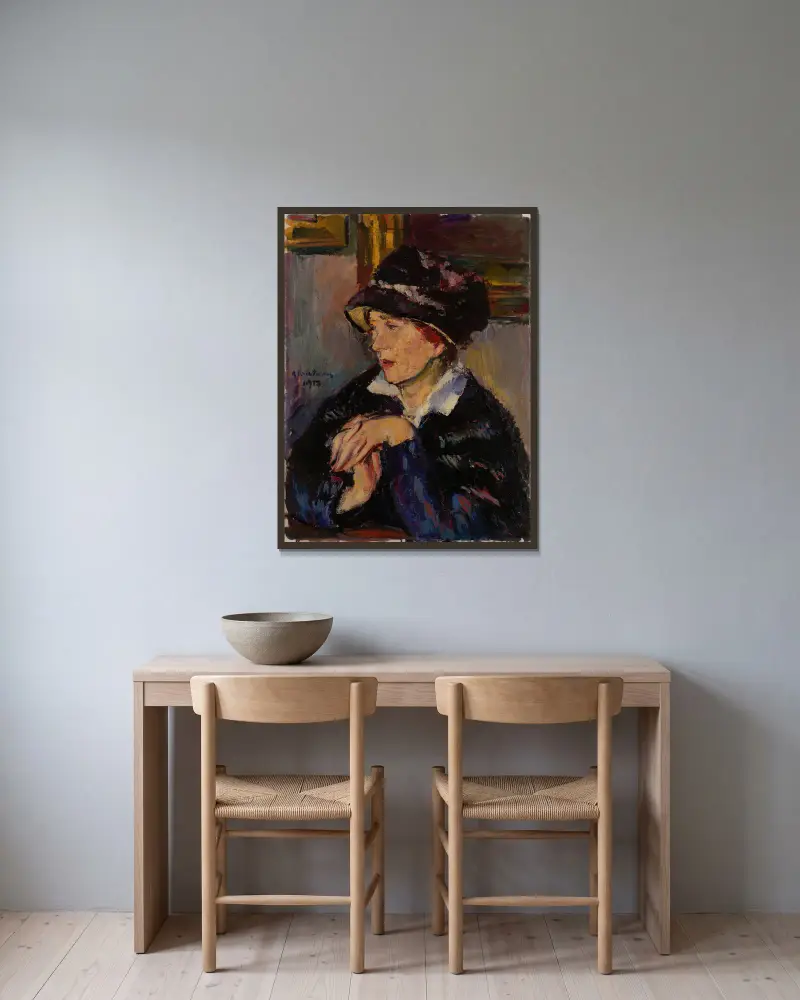 Woman with a Dark Hat av Anton Faistauer inramad på en vägg