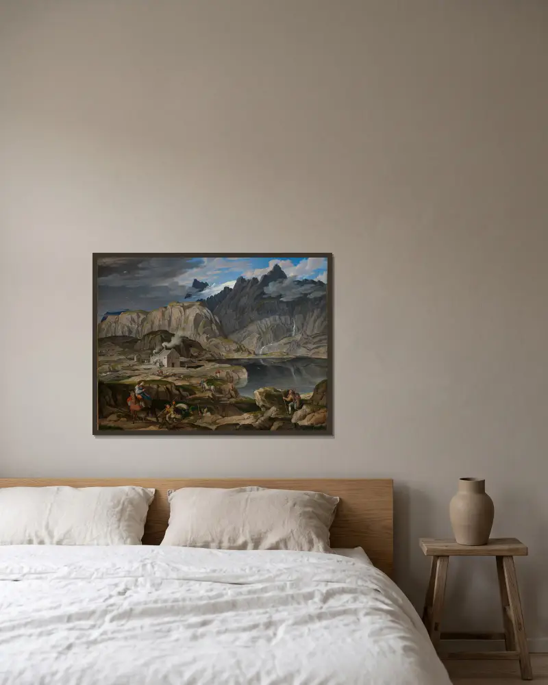 Das Hospiz auf dem Grimselpass av Joseph Anton Koch inramad på en vägg