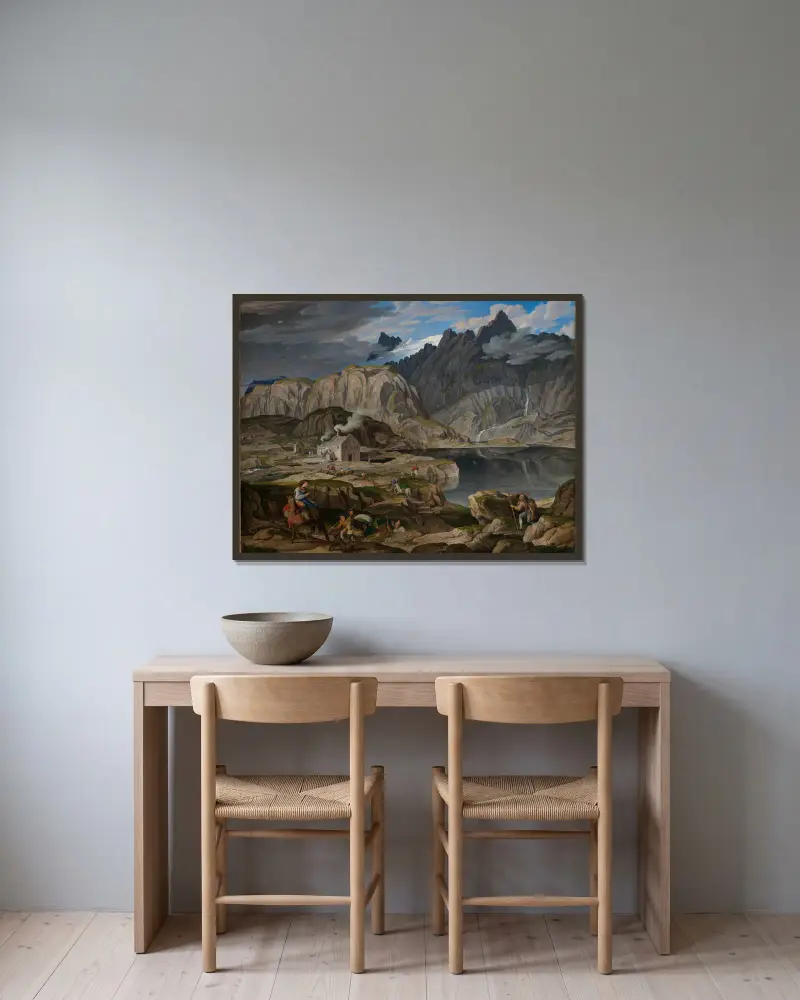 Das Hospiz auf dem Grimselpass av Joseph Anton Koch inramad på en vägg