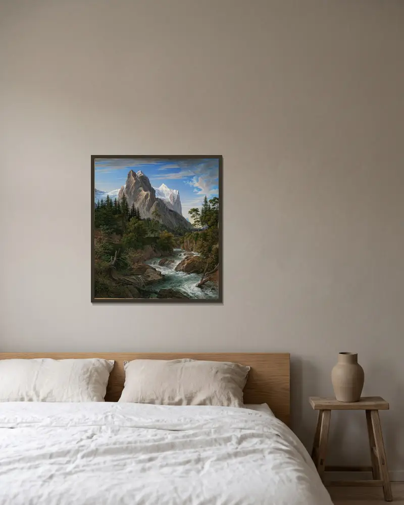 Wetterhorn med Reichenbachtal av Joseph Anton Koch inramad på en vägg