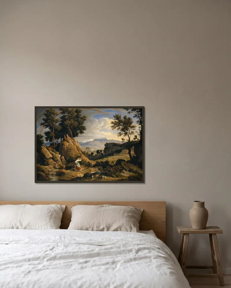 Landscape near Olevano with Rainbow av Joseph Anton Koch inramad på en vägg