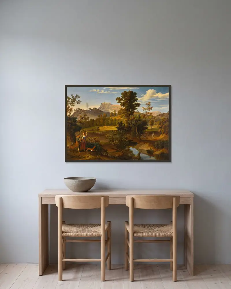 Landskap nära Paliano av Joseph Anton Koch inramad på en vägg