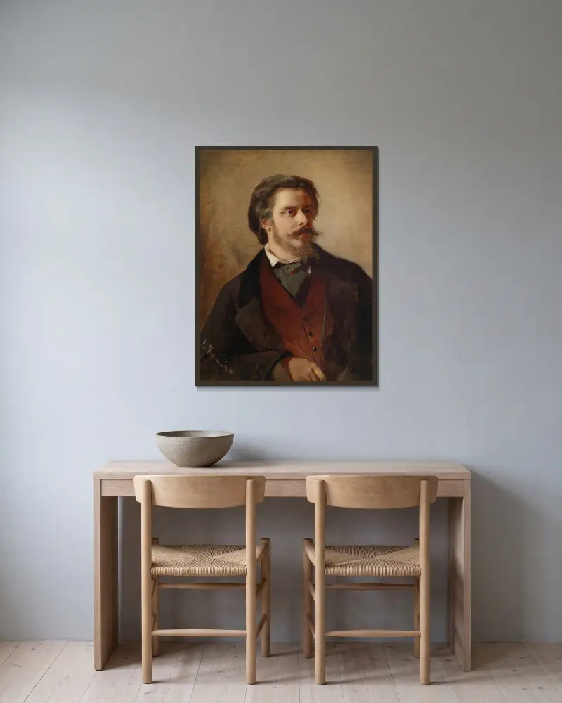 Bildnis des Malers Berthold Winder av Anton Romako inramad på en vägg