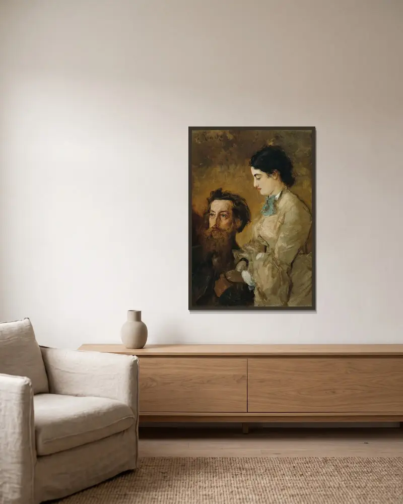 Der Bildhauer Reinhold Begas mit seiner Frau Margarethe von Anton Romako gerahmt an einer Wand