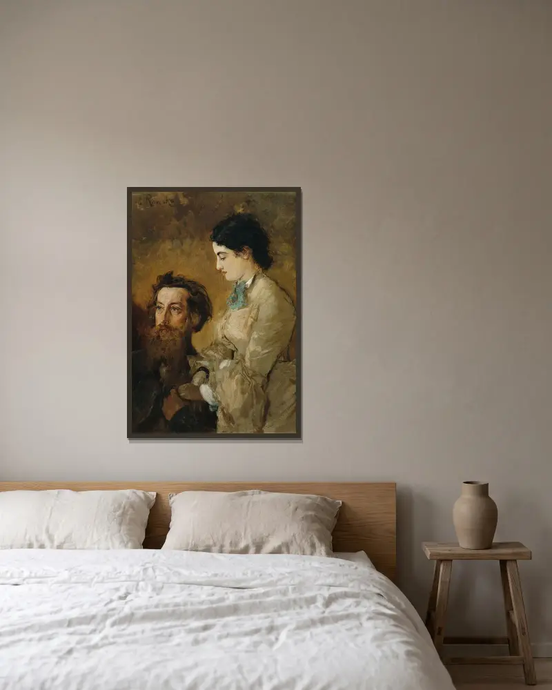 Der Bildhauer Reinhold Begas mit seiner Frau Margarethe von Anton Romako gerahmt an einer Wand