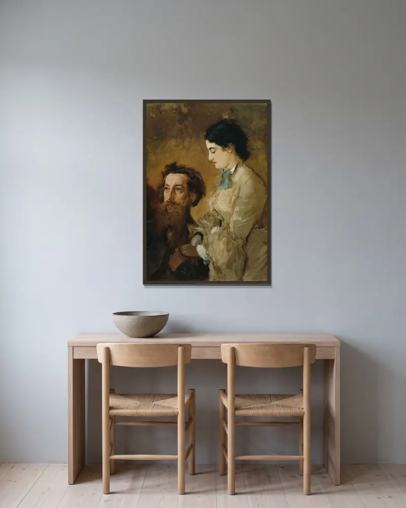 Der Bildhauer Reinhold Begas mit seiner Frau Margarethe von Anton Romako gerahmt an einer Wand