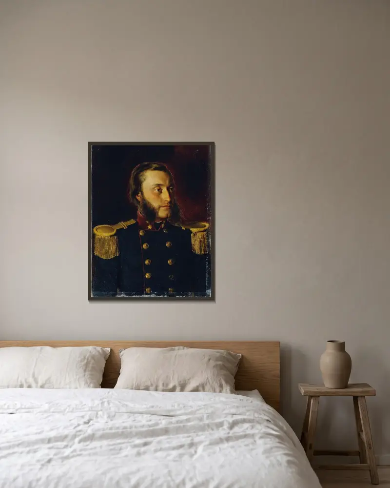 Skeppsbyggnadsingenjören Josef von Romako som överlöjtnant av Anton Romako inramad på en vägg
