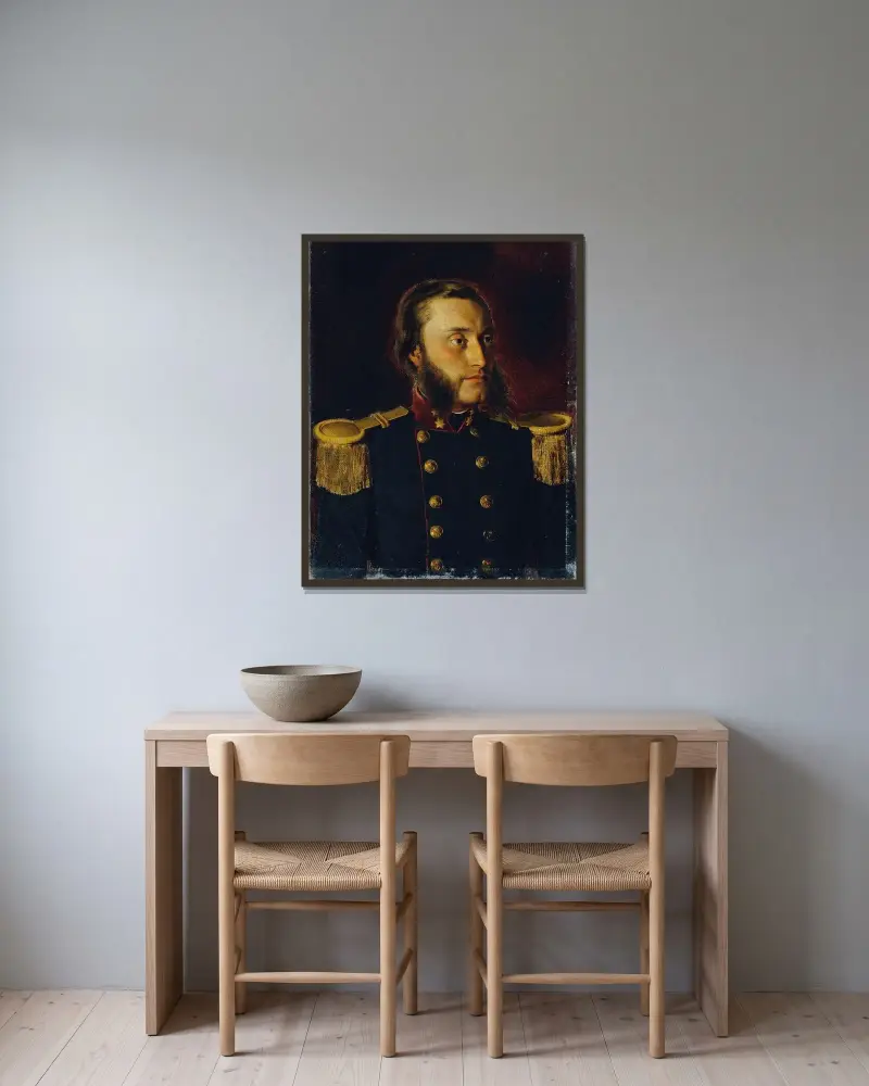 Skeppsbyggnadsingenjören Josef von Romako som överlöjtnant av Anton Romako inramad på en vägg