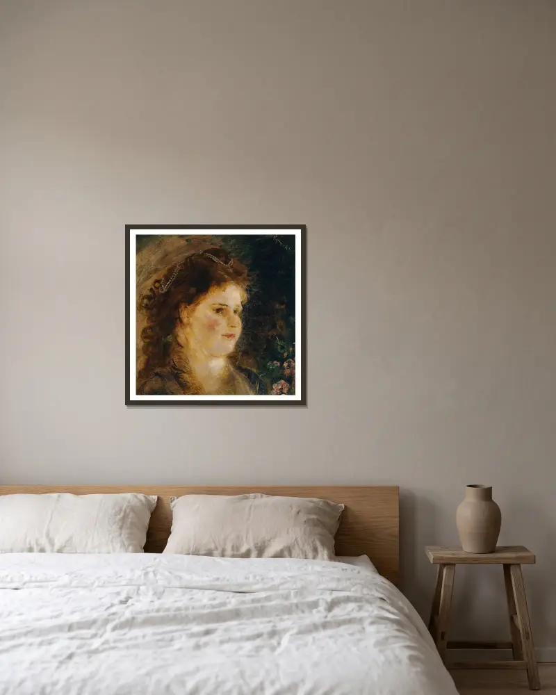 Mädchen mit Perlenkette im Haar von Anton Romako gerahmt an einer Wand
