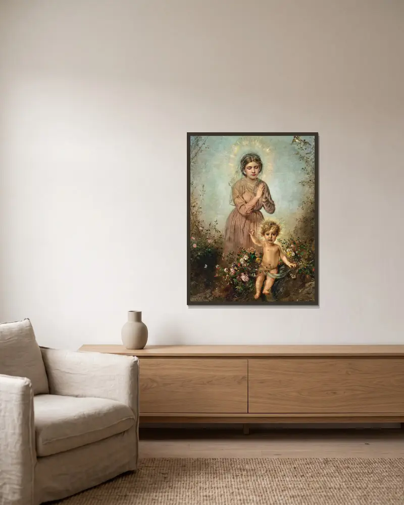 Madonna mit Kind von Anton Romako gerahmt an einer Wand