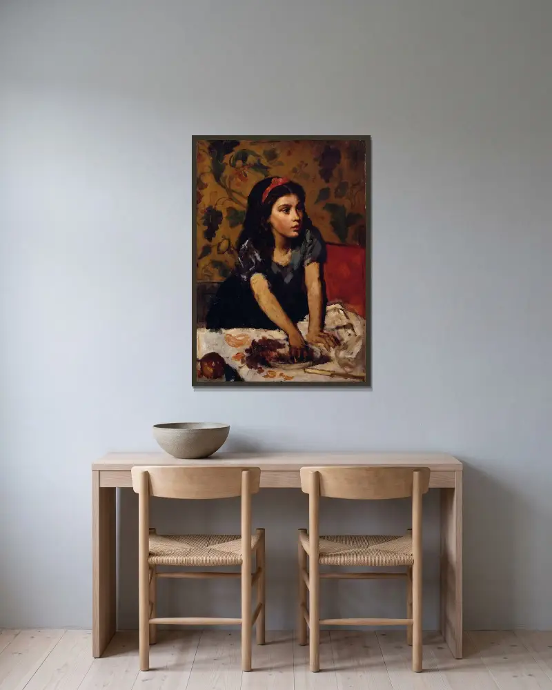 Naschendes Mädchen von Anton Romako gerahmt an einer Wand