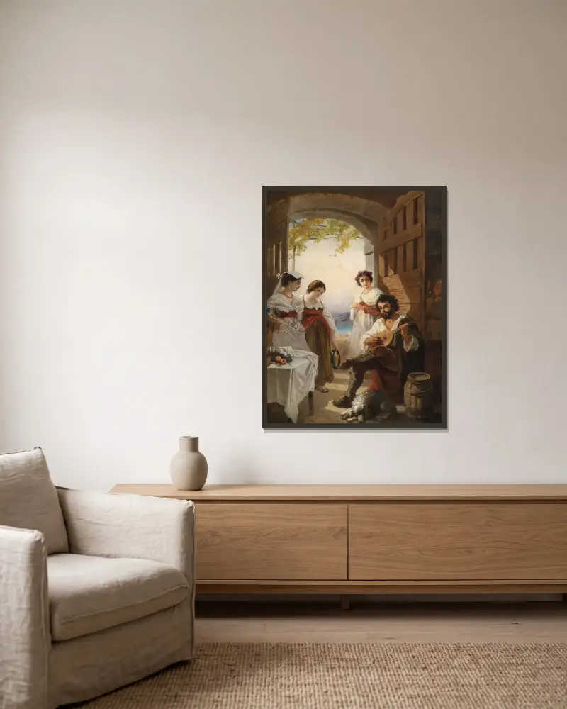 Neapolitanische Schenke von Anton Romako gerahmt an einer Wand