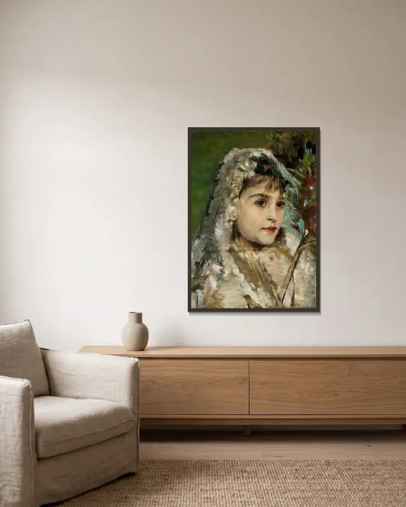 Portrait of a girl with veil av Anton Romako inramad på en vägg