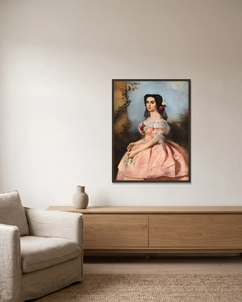 Portrait of an Elegant Lady in a Pink Dress av Anton Romako inramad på en vägg