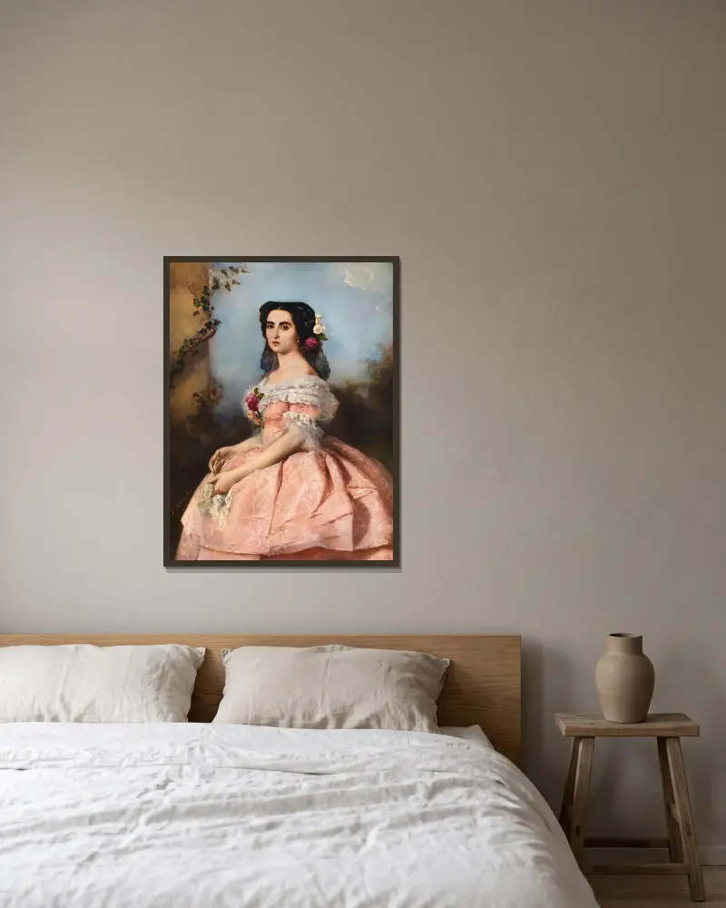 Portrait of an Elegant Lady in a Pink Dress av Anton Romako inramad på en vägg