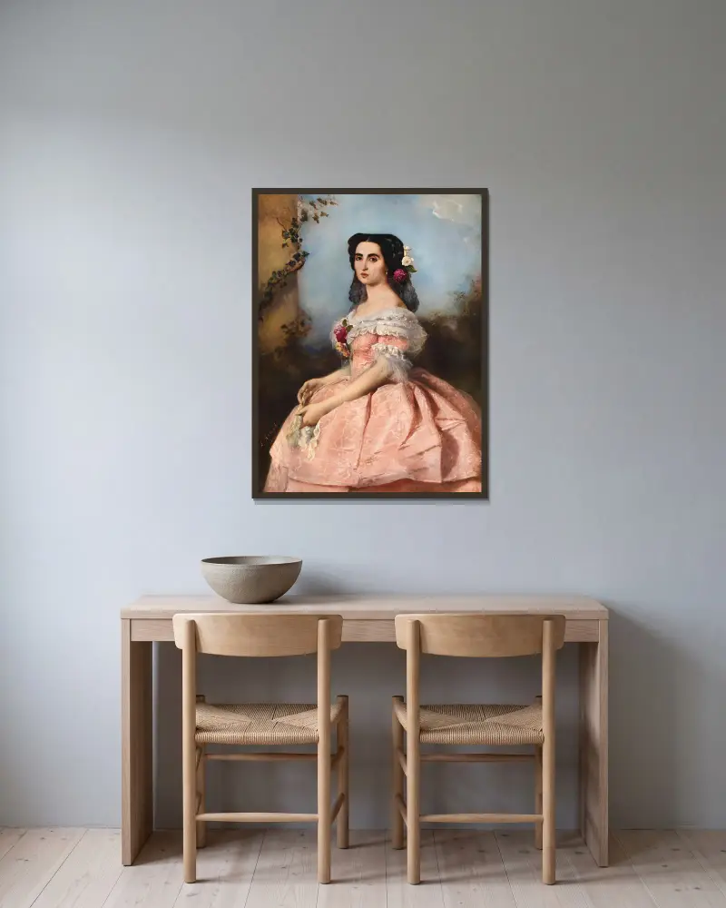 Portrait of an Elegant Lady in a Pink Dress av Anton Romako inramad på en vägg