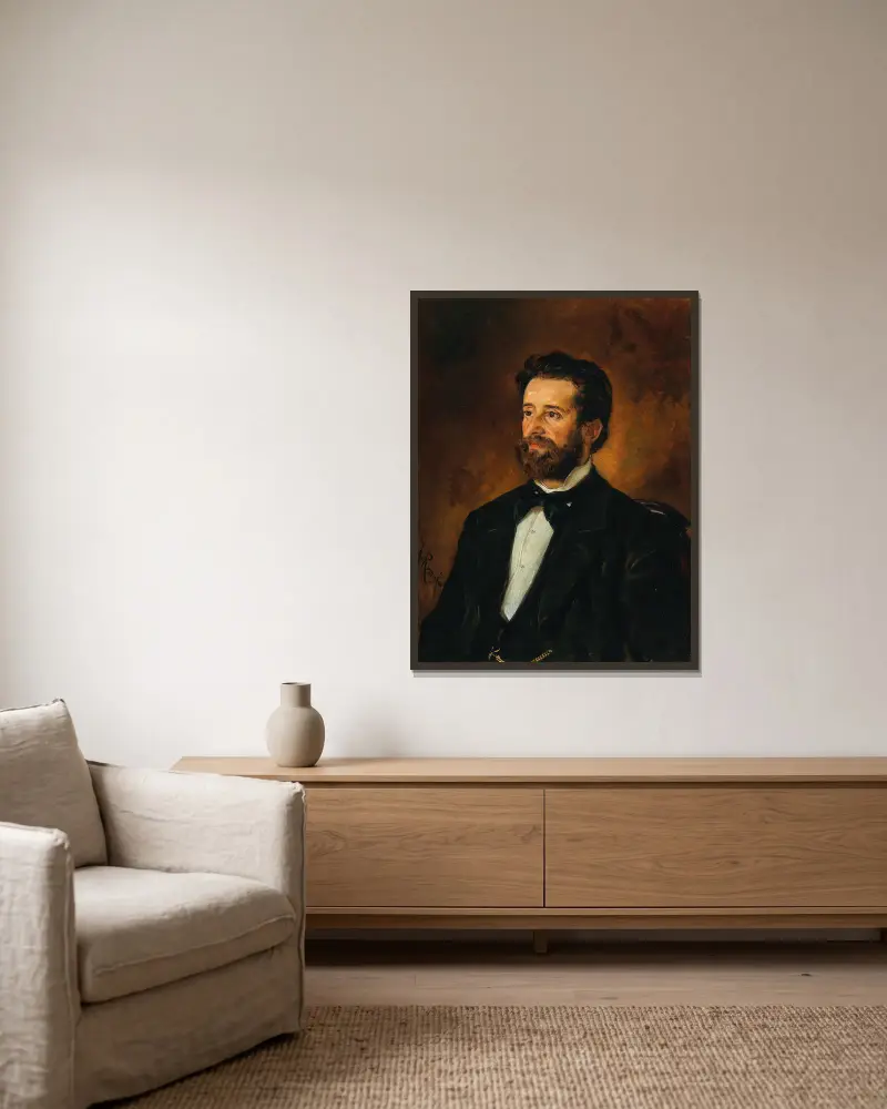Portrait of Architect Johann De Colle av Anton Romako inramad på en vägg