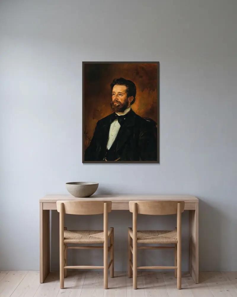 Portrait of Architect Johann De Colle av Anton Romako inramad på en vägg