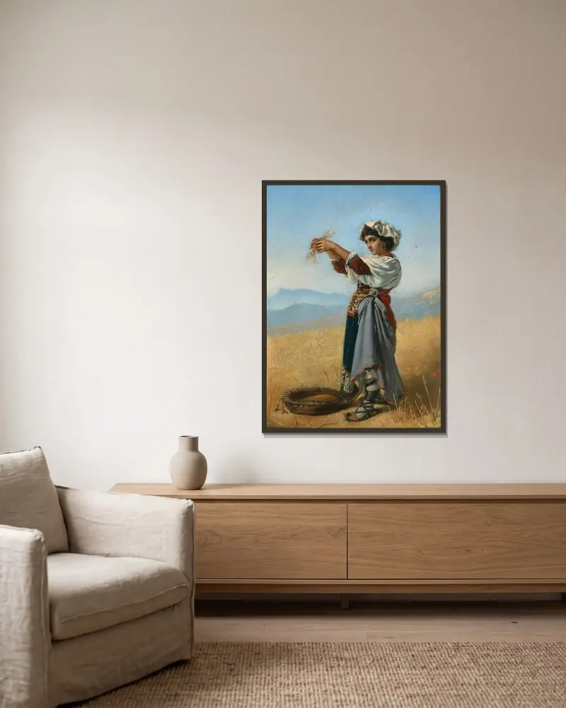 Die Maissammlerin von Anton Romako gerahmt an einer Wand