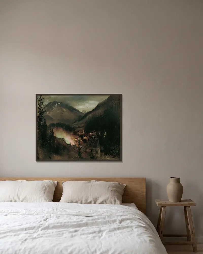 Wildbad Gastein på kvällen (vid bengalisk belysning) av Anton Romako inramad på en vägg