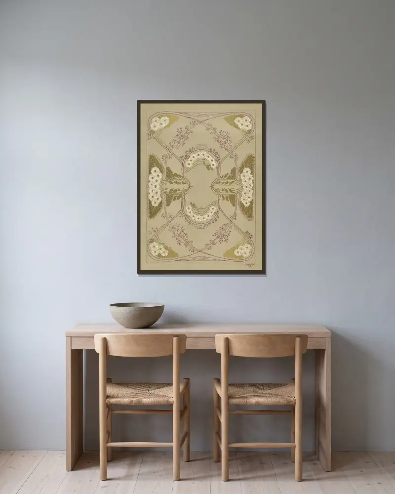 Moderne Malereien Pl.02 av Anton Seder inramad på en vägg