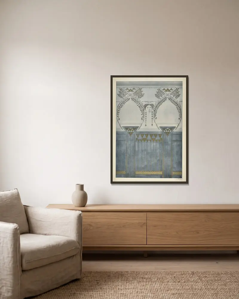 Moderne Malereien Pl.07 av Anton Seder inramad på en vägg