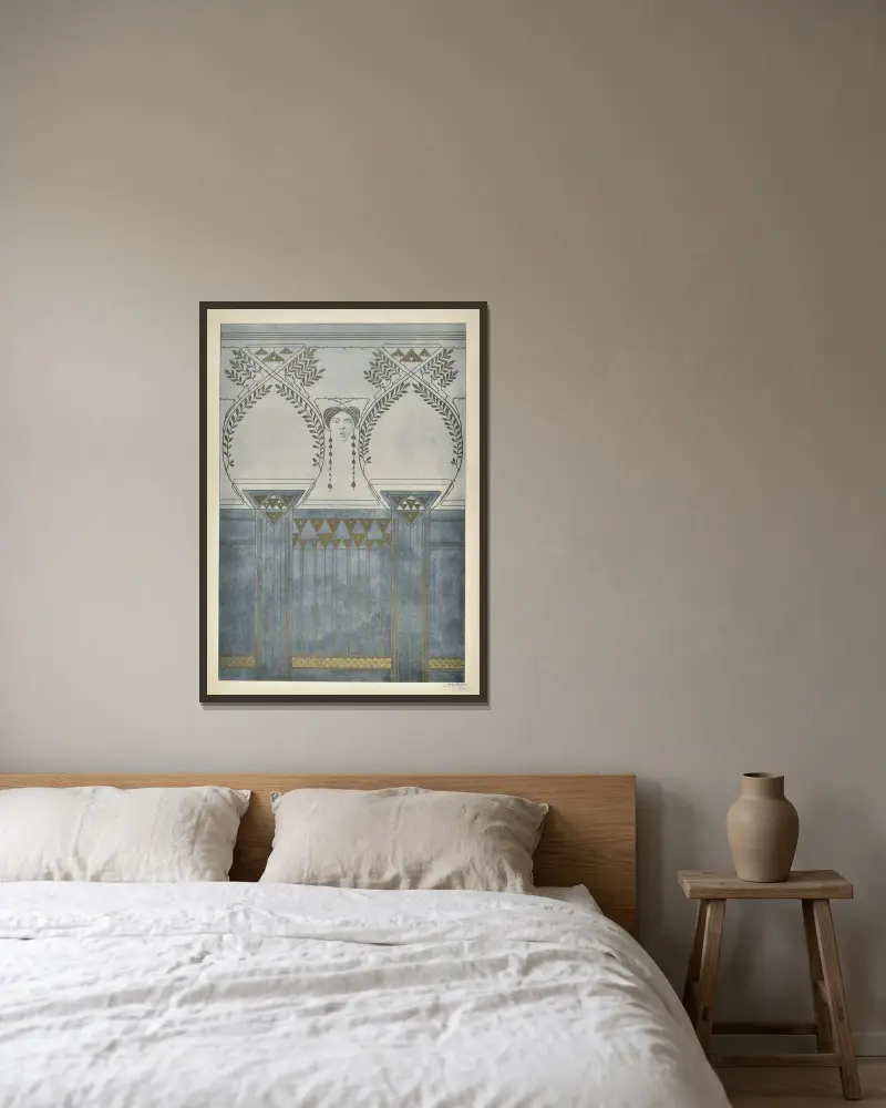 Moderne Malereien Pl.07 av Anton Seder inramad på en vägg