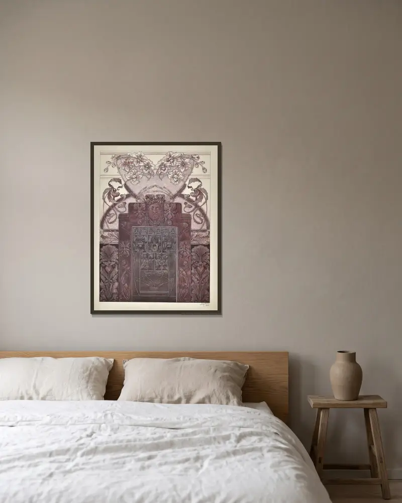 Moderne Malereien Pl.09 av Anton Seder inramad på en vägg