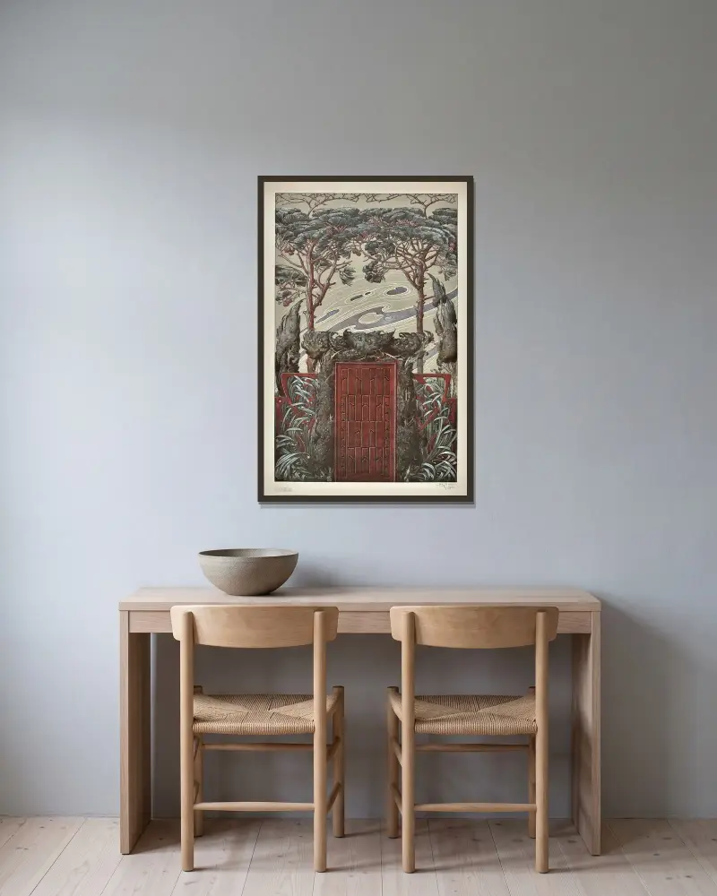 Moderna målningar Pl. 11 av Anton Seder inramad på en vägg
