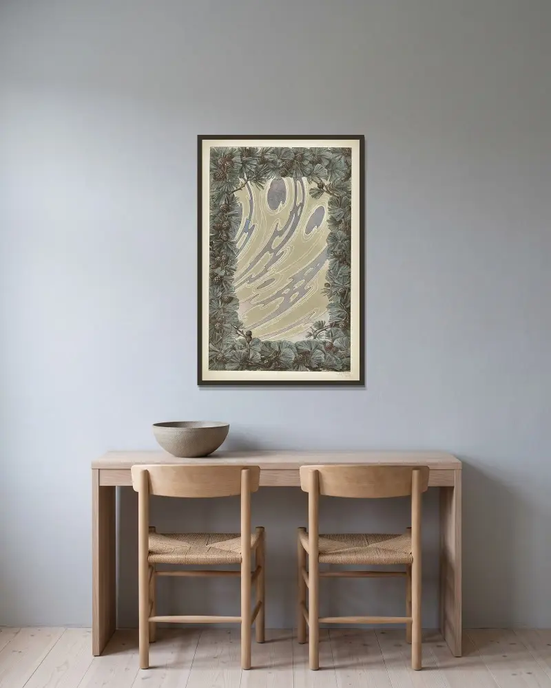 Moderne Malereien Pl.12 av Anton Seder inramad på en vägg