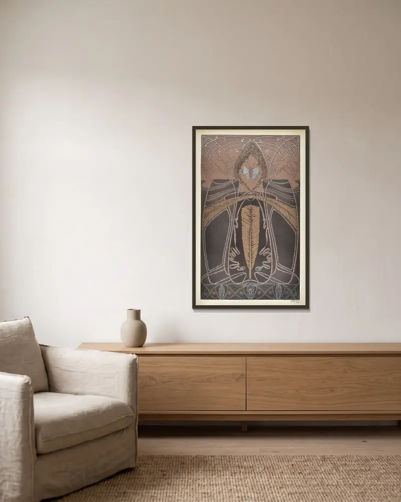 Moderne Malereien Pl.16 von Anton Seder gerahmt an einer Wand