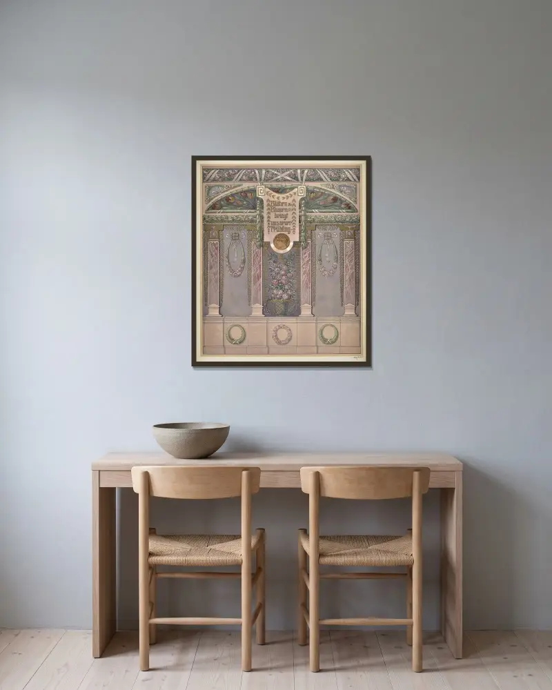 Moderne Malereien Pl.22 av Anton Seder inramad på en vägg