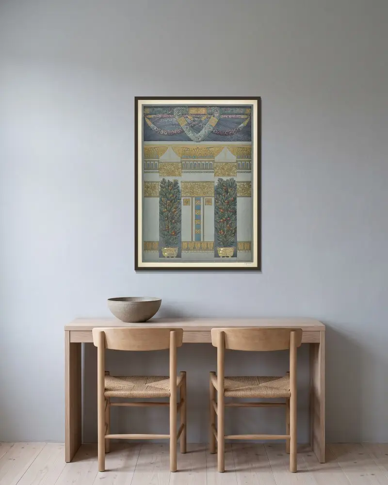 Moderne Malereien Pl.24 av Anton Seder inramad på en vägg