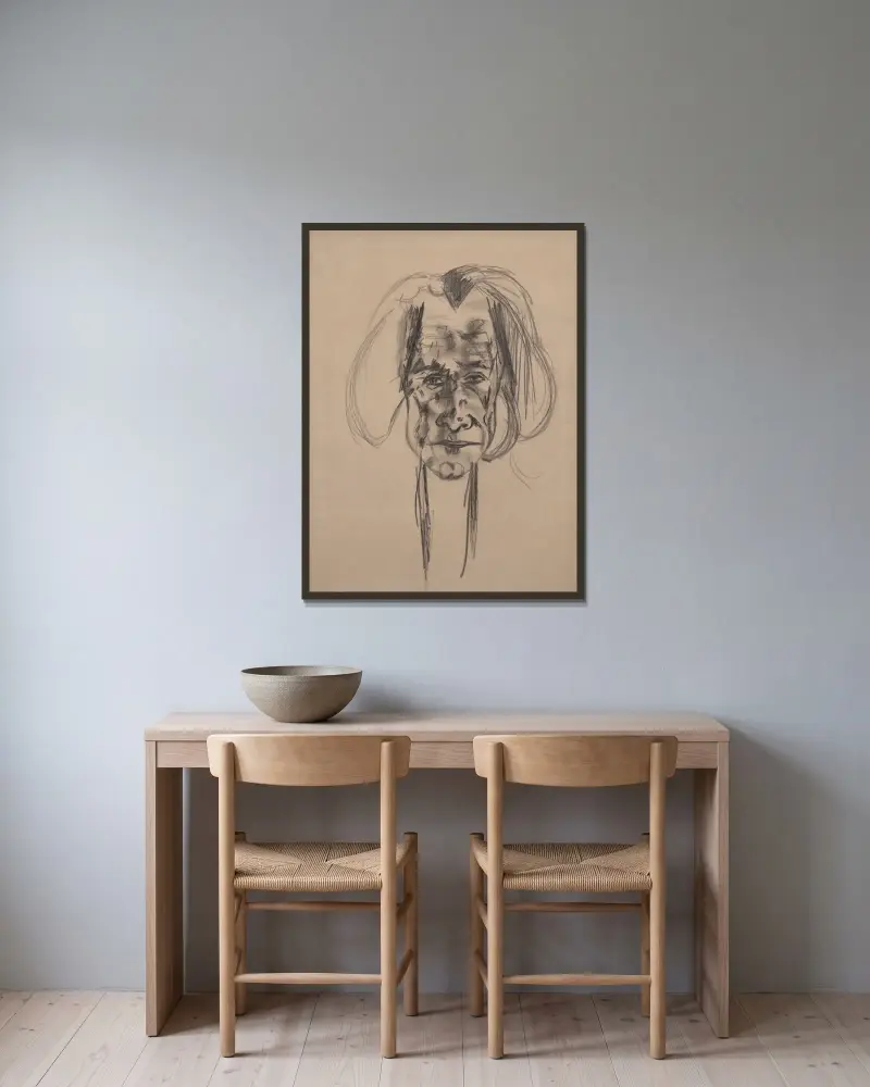 Autoportrait av Antonin Artaud inramad på en vägg