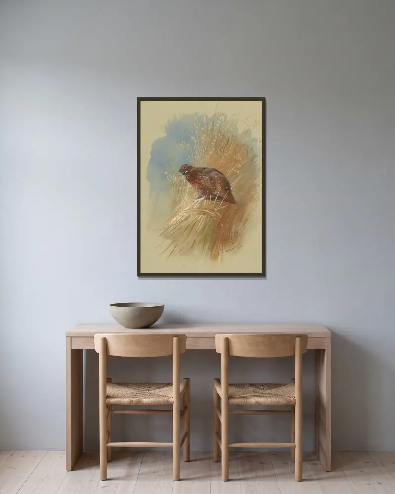 En ripa i gräsmark av Archibald Thorburn inramad på en vägg