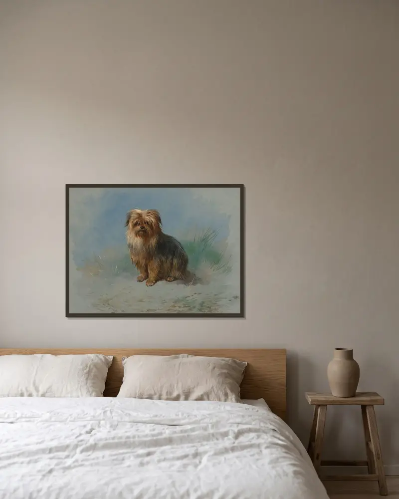 A Norfolk terrier av Archibald Thorburn inramad på en vägg