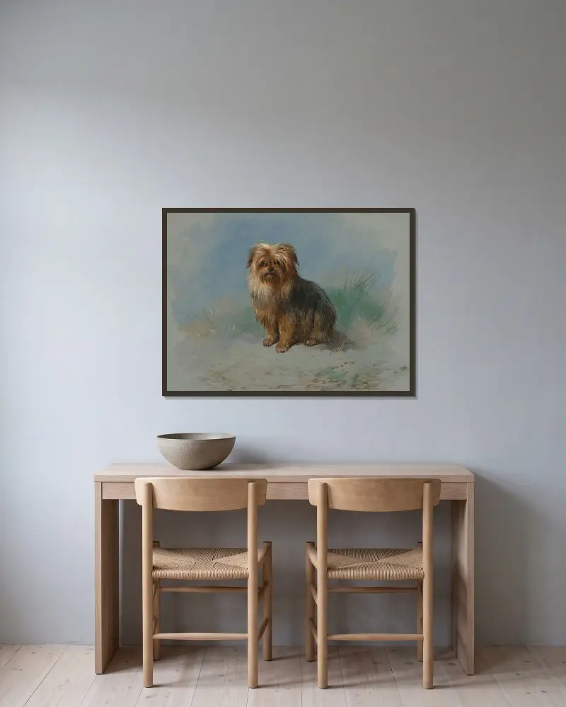 A Norfolk terrier av Archibald Thorburn inramad på en vägg