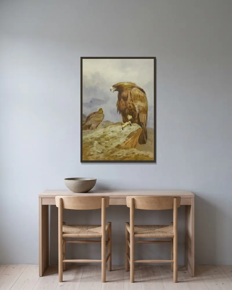 A Pair Of Golden Eagles av Archibald Thorburn inramad på en vägg
