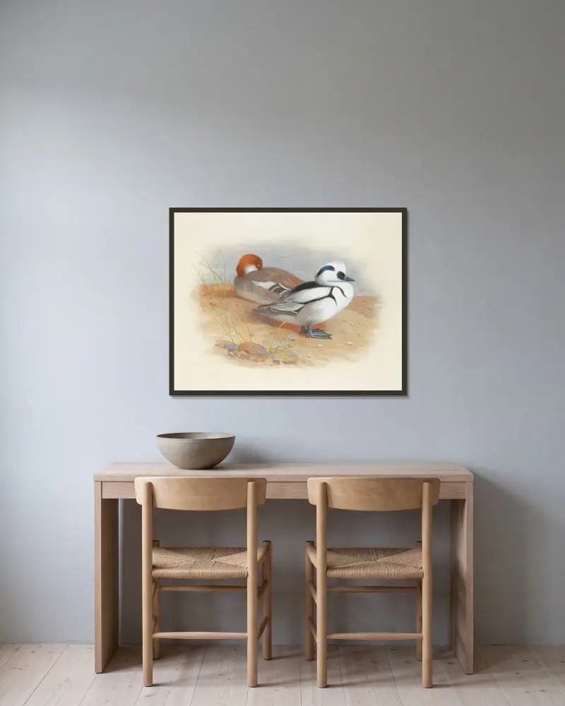 Ett par salskrakar av Archibald Thorburn inramad på en vägg